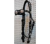 Black Leather Headstall With White Swarovski Crystals