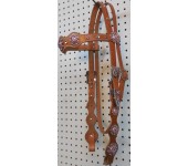 Russet Leather Headstall With Pink & White Swarovski Crystals #1