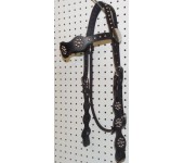Black Leather Target Browband Headstall With Stainless Steel Spots