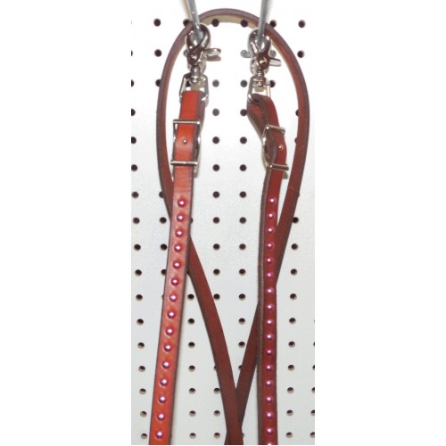 Chestnut Leather Roping Reins With Pink Spots