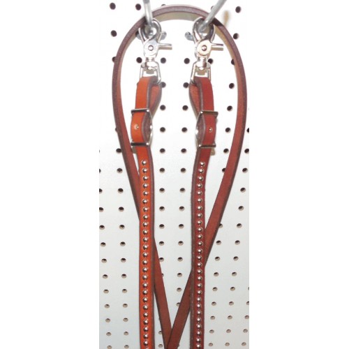 Chestnut Leather Roping Reins With Nickle Spots