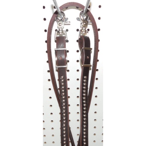Brown Leather Split & Sewn Reins With Nickle Spots